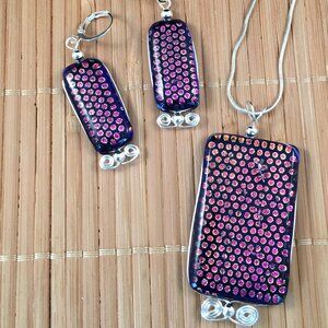 Handcrafted Fused/Kiln Fired Glass Pendant and Earrings Set